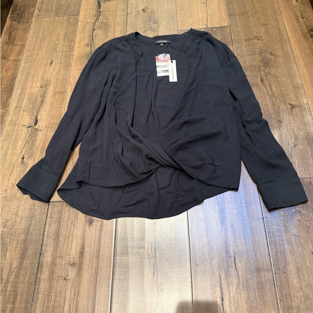 Olivaceous Black Draped Blouse